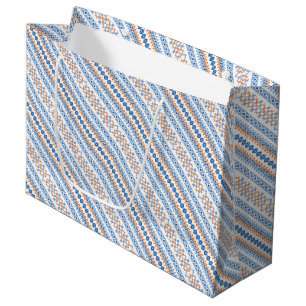 Cute blue orange Aztec Tribal Motif Pattern Large Gift Bag