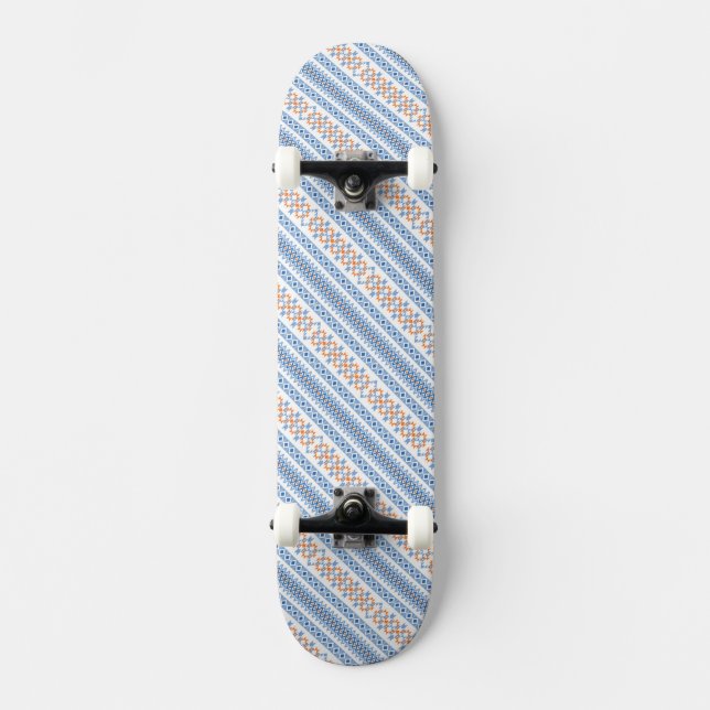 Cute blue orange Aztec Tribal Motif Pattern Skateboard (Front)
