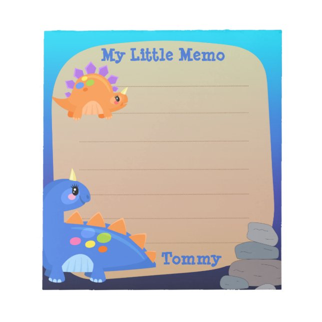Cute Blue Orange Dinosaur Litte Memo  Notepad (Front)
