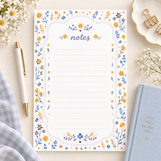 Cute Blue Orange Floral Stationery Paper