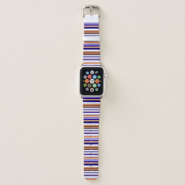 Cute blue orange stripes apple watch band (Front)