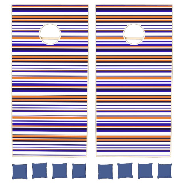 Cute blue orange stripes cornhole set (Set)