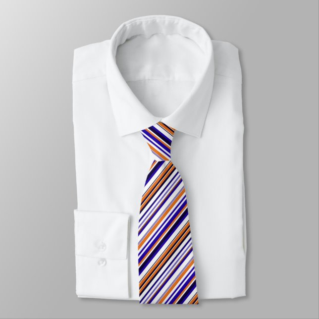 Cute blue orange stripes neck tie (Tied)
