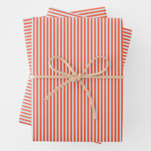 Cute Blue Orange Stripes Preppy Chic Retro Pattern Wrapping Paper Sheets
