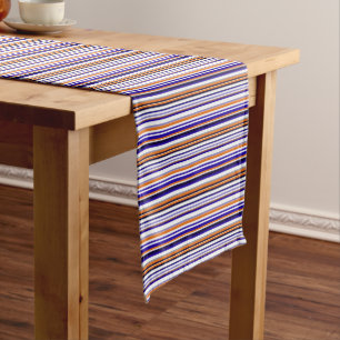Cute blue orange stripes short table runner