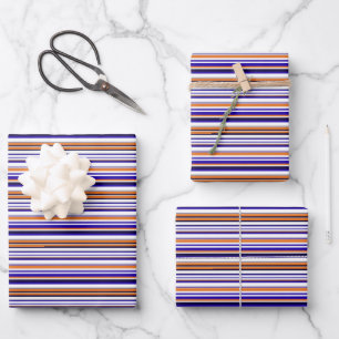 Cute blue orange stripes wrapping paper sheets