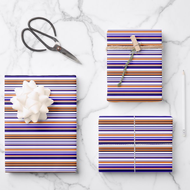 Cute blue orange stripes wrapping paper sheets (Front)