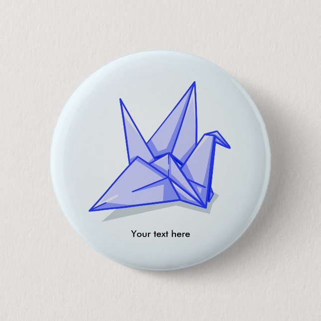 Cute blue origami paper crane pinback button (Front)
