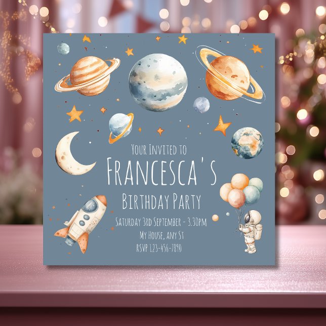 Cute Blue Outerspace Astronaut Birthday Invitation (Creator Uploaded)