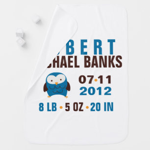 Cute Blue Owl Birth Announcement Stroller Blanket