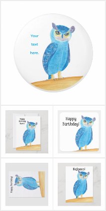 Cute Blue Owl Birthday