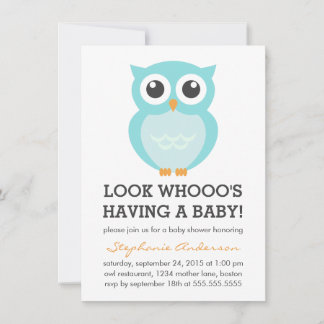 Cute Blue Owl Boy Baby Shower Invitations
