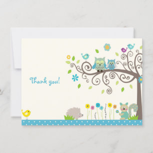 Cute Blue Owl Boy Baby Shower Thank You Cards