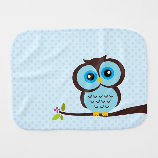 Cute Blue Owl Burp Cloth (Front Horizontal)