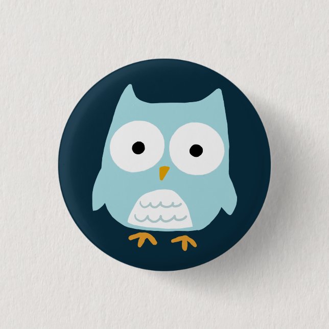 Cute Blue Owl Button (Front)