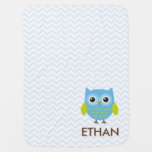 Cute Blue Owl Chevron Baby Blanket