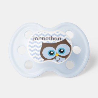 Cute Blue Owl Chevron Zigzag Monogram Pacifier