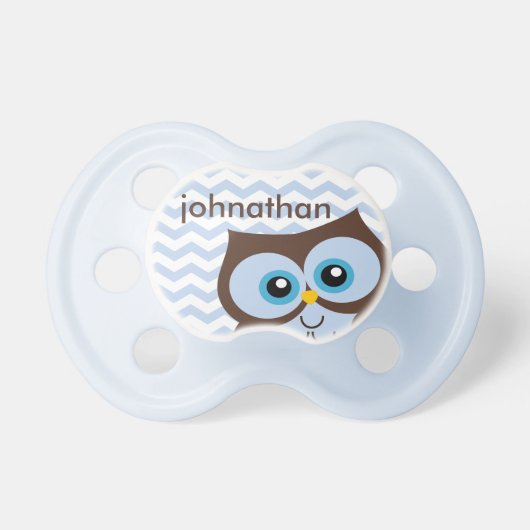 Cute Blue Owl Chevron Zigzag Monogram Pacifier (Front)