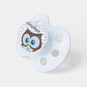 Cute Blue Owl Chevron Zigzag Monogram Pacifier (Front Right)