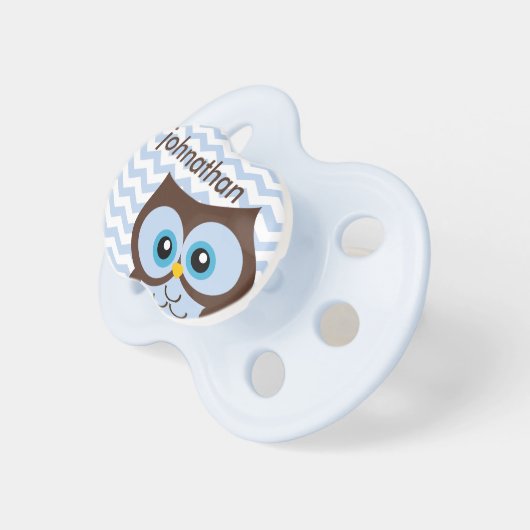 Cute Blue Owl Chevron Zigzag Monogram Pacifier (Front Right)