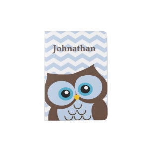 Cute Blue Owl Custom Monogram Passport Holder
