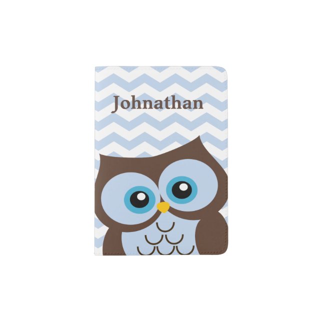 Cute Blue Owl Custom Monogram Passport Holder (Front)