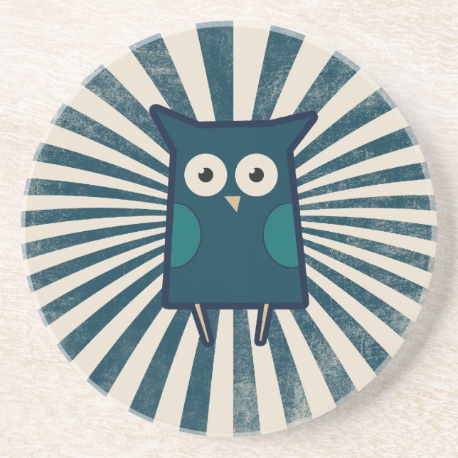 Cute Blue Owl Drink Coaster (Front)