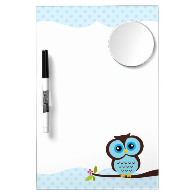 Cute Blue Owl Dry Erase Board With Mirror (Front)
