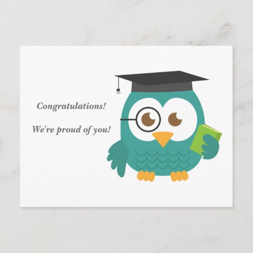 Cute Blue Owl for Graduation Announcement Postcard