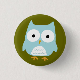 Cute Blue Owl Funny Whimsical Owl Character Button