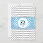 Cute Blue Owl Gray Chevron Boy Baby Shower Invitation (Back)