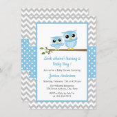 Cute Blue Owl Gray Chevron Boy Baby Shower Invitation (Front/Back)