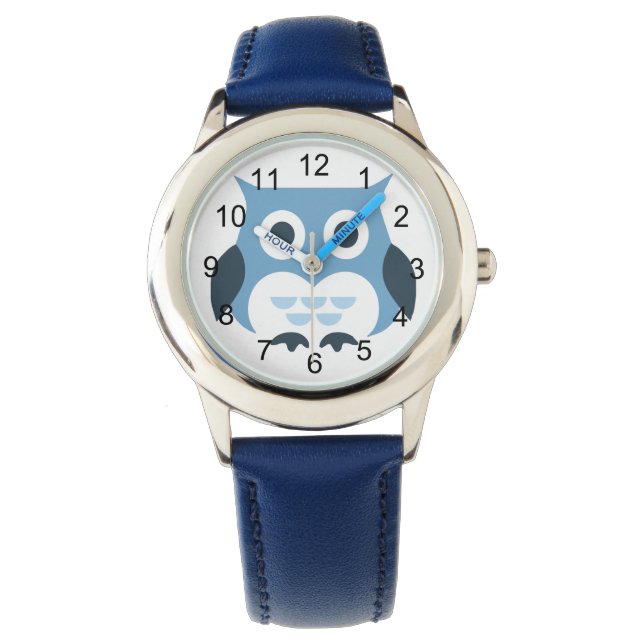 Cute Blue Owl Illustration Watch (Front)
