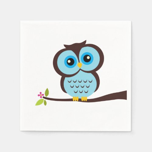 Cute Blue Owl Paper Napkins