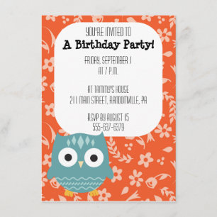 Cute Blue Owl Party Invitation