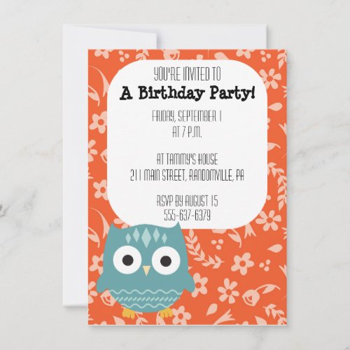 Cute Blue Owl Party Invitation