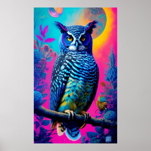 Cute blue owl poster
