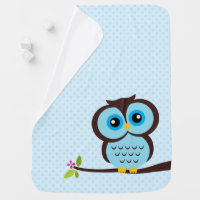 Cute Blue Owl Stroller Blanket