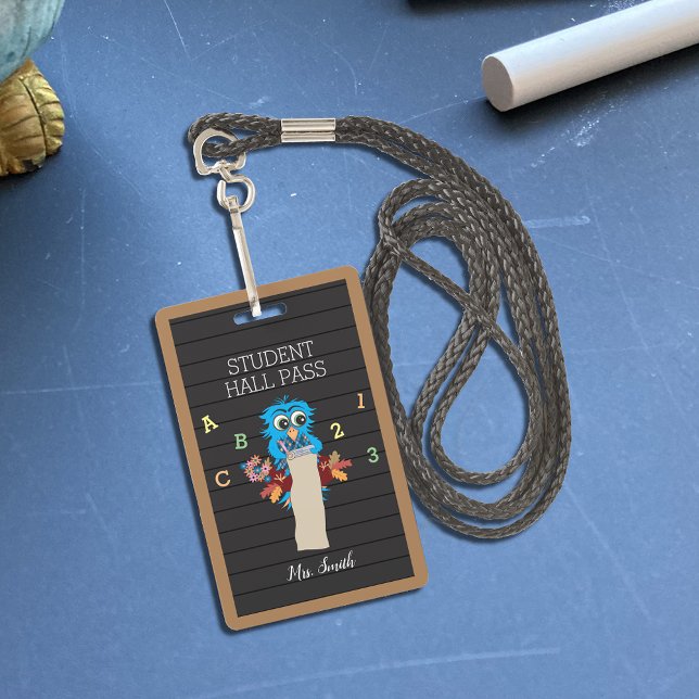Cute Blue Owl Teacher Vertical Hall Pass Badge (Creator Uploaded)