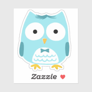 Cute Blue Owl Wearing Bow Tie Funny Owl Cartoon Sticker