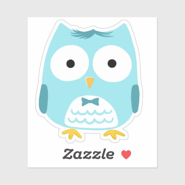 Cute Blue Owl Wearing Bow Tie Funny Owl Cartoon Sticker (Sheet)