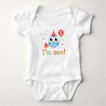 Cute, Blue Owl With Balloon And Cupcake I Am One Baby Bodysuit at Zazzle