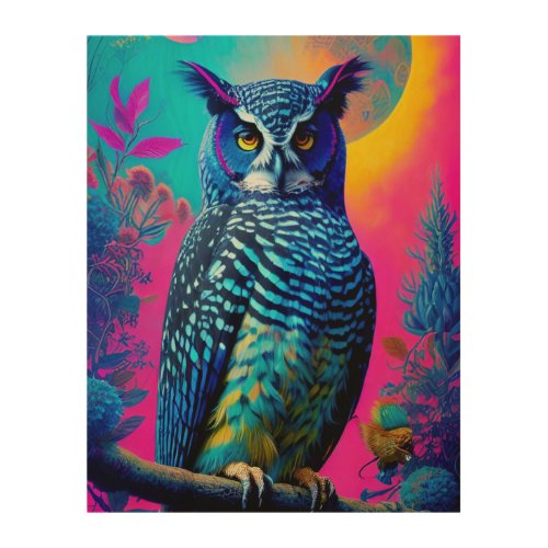 Cute blue owl wood wall art