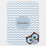 Cute Blue Owl Zigzag Pattern Custom Baby Blanket at Zazzle