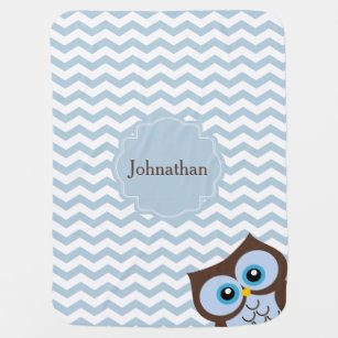 Cute Blue Owl Zigzag Pattern Custom Baby Blanket