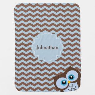 Cute Blue Owl Zigzag Pattern Custom Baby Blanket