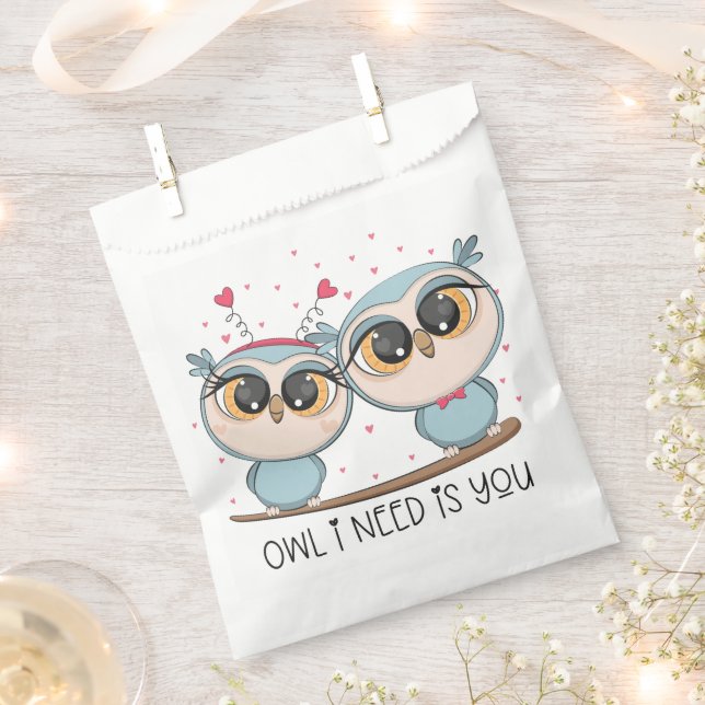 Cute Blue Owls Favor Bag (Clipped)