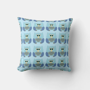 Cute Blue Owls Pattern Throw Pillow