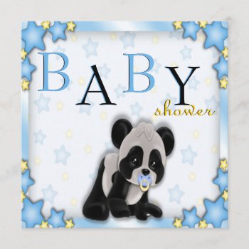 Cute Blue Panda Bear Baby Shower Invite by InvitationBlvd at Zazzle