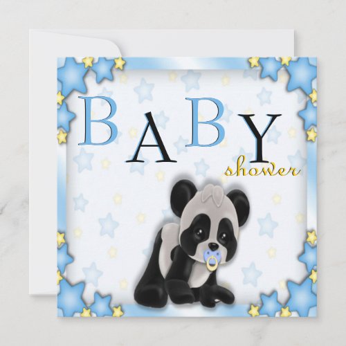 Cute Blue Panda Bear Baby Shower Invite